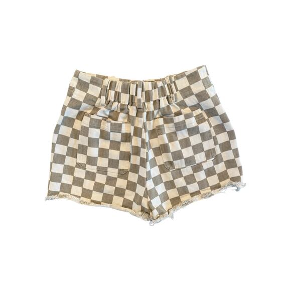 Paper Moon Checkered High Rise Shorts Medium Tan White Retro Summer - Picture 7 of 9